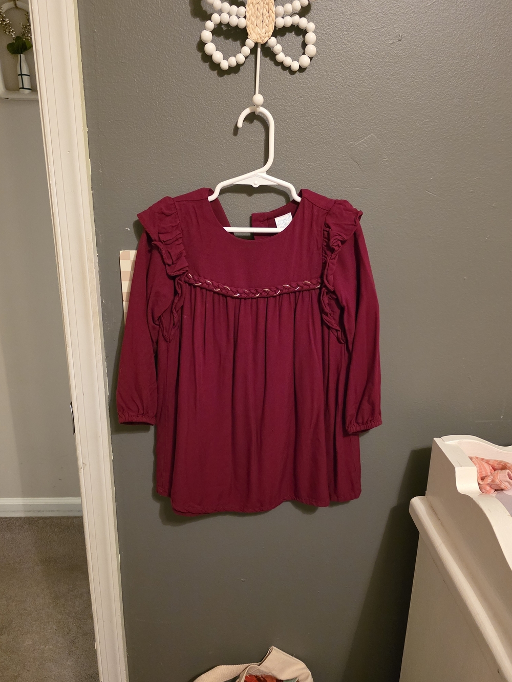 Edgehill Collection Burgundy Long-Sleeve Ruffle Dress